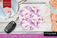 Peony Flowers Car Coaster - Floral Coaster PNG Sublimation Product Image 1