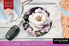 Peony Flowers Car Coaster - Floral Coaster PNG Sublimation Product Image 1