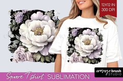Peony Flowers Square Tshirt Background - Floral PNG Product Image 1