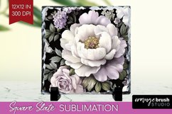 Peony Flowers Slate PNG - Floral Square Slate Sublimation Product Image 1