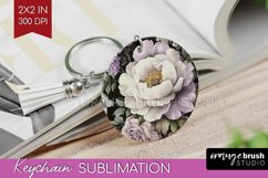 Peony Flowers Keychain PNG - Floral Keychain Sublimation Product Image 1