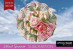 Peony Flowers Wind Spinner Sublimation PNG - Floral Round Product Image 1