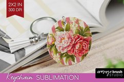 Peony Flowers Keychain PNG - Floral Keychain Sublimation Product Image 1