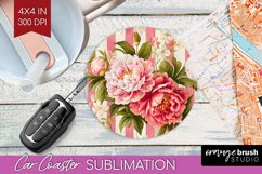 Peony Flowers Car Coaster - Floral Coaster PNG Sublimation Product Image 1
