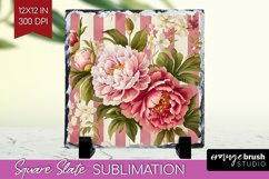 Peony Flowers Slate PNG - Floral Square Slate Sublimation Product Image 1
