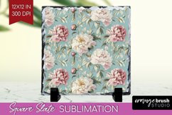 Peony Flowers Slate PNG - Floral Square Slate Sublimation Product Image 1
