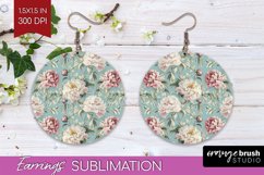 Peony Flowers Round Earrings - Floral PNG Sublimation Product Image 1