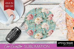 Peony Flowers Car Coaster - Floral Coaster PNG Sublimation Product Image 1