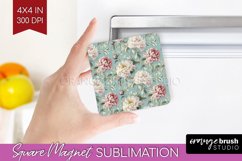 Peony Flowers Magnet Sublimation - Floral Square Magnet PNG Product Image 1