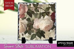 Peony Flowers Slate PNG - Floral Square Slate Sublimation Product Image 1