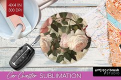 Peony Flowers Car Coaster - Floral Coaster PNG Sublimation Product Image 1