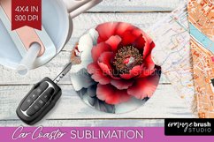 Peony Flowers Car Coaster - Floral Coaster PNG Sublimation Product Image 1