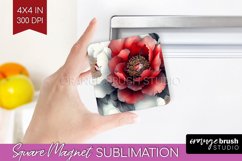 Peony Flowers Magnet Sublimation - Floral Square Magnet PNG Product Image 1