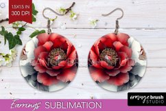 Peony Flowers Round Earrings - Floral PNG Sublimation Product Image 1