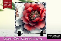 Peony Flowers Slate PNG - Floral Square Slate Sublimation Product Image 1