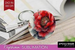 Peony Flowers Keychain PNG - Floral Keychain Sublimation Product Image 1