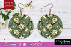 Peony Flowers Round Earrings - Floral PNG Sublimation Product Image 1