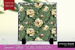 Peony Flowers Slate PNG - Floral Square Slate Sublimation Product Image 1