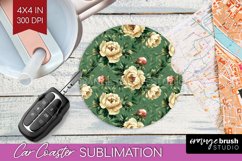 Peony Flowers Car Coaster - Floral Coaster PNG Sublimation Product Image 1