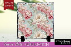 Peony Flowers Slate PNG - Floral Square Slate Sublimation Product Image 1