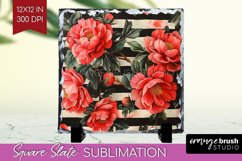 Peony Flowers Slate PNG - Floral Square Slate Sublimation Product Image 1