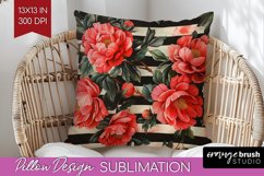 Peony Flowers Pillow Sublimation - Floral Pillow Cover PNG Product Image 1