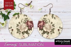 Peony Flowers Round Earrings - Floral PNG Sublimation Product Image 1
