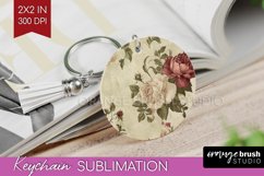 Peony Flowers Keychain PNG - Floral Keychain Sublimation Product Image 1