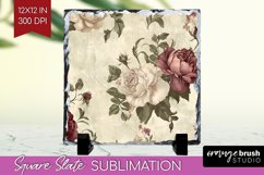 Peony Flowers Slate PNG - Floral Square Slate Sublimation Product Image 1