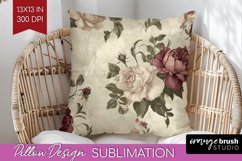 Peony Flowers Pillow Sublimation - Floral Pillow Cover PNG Product Image 1