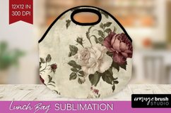 Peony Flowers Lunch Bag - Floral Lunch Bug PNG Sublimation Product Image 1