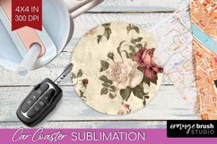 Peony Flowers Car Coaster - Floral Coaster PNG Sublimation Product Image 1