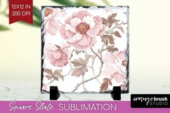 Peony Flowers Slate PNG - Floral Square Slate Sublimation Product Image 1