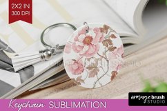 Peony Flowers Keychain PNG - Floral Keychain Sublimation Product Image 1