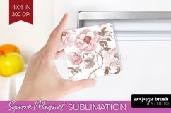 Peony Flowers Magnet Sublimation - Floral Square Magnet PNG Product Image 1