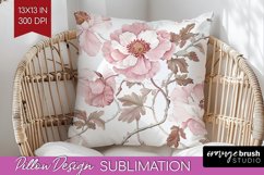 Peony Flowers Pillow Sublimation - Floral Pillow Cover PNG Product Image 1