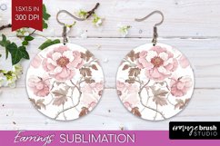 Peony Flowers Round Earrings - Floral PNG Sublimation Product Image 1