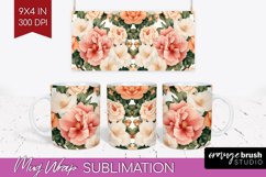 Peony Flowers Mug Wrap - Floral Mug PNG Sublimation Product Image 1