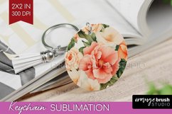 Peony Flowers Keychain PNG - Floral Keychain Sublimation Product Image 1