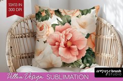 Peony Flowers Pillow Sublimation - Floral Pillow Cover PNG Product Image 1