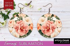 Peony Flowers Round Earrings - Floral PNG Sublimation Product Image 1
