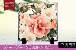 Peony Flowers Slate PNG - Floral Square Slate Sublimation Product Image 1