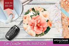 Peony Flowers Car Coaster - Floral Coaster PNG Sublimation Product Image 1