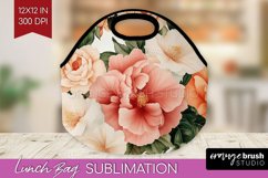 Peony Flowers Lunch Bag - Floral Lunch Bug PNG Sublimation Product Image 1