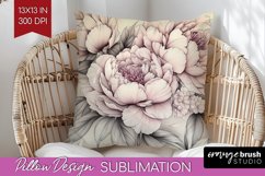 Peony Flowers Pillow Sublimation - Floral Pillow Cover PNG Product Image 1
