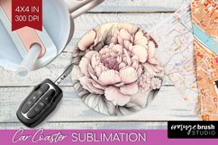 Peony Flowers Car Coaster - Floral Coaster PNG Sublimation Product Image 1