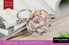 Peony Flowers Keychain PNG - Floral Keychain Sublimation Product Image 1