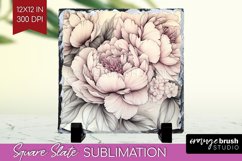 Peony Flowers Slate PNG - Floral Square Slate Sublimation Product Image 1