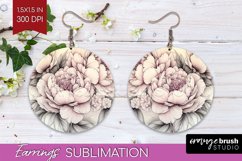 Peony Flowers Round Earrings - Floral PNG Sublimation Product Image 1