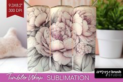 Peony Flowers Tumbler Wrap - Floral Tumbler PNG Sublimation Product Image 1
